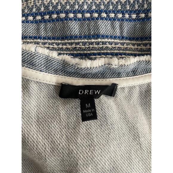 DREW Women Blue Textured Striped Top Pullover V Neck Fringe Bottom Hem Medium - Picture 5 of 6